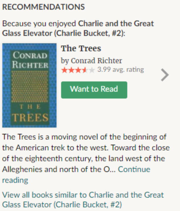 Example of Goodreads recommendation